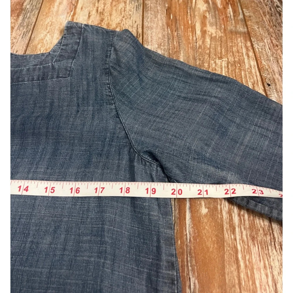 Eileen Fisher Blue Tencel Linen Chambray Square Neck Henley Shift Dress S - Picture 6 of 10